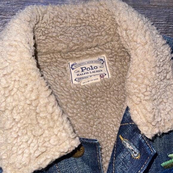 Ralph Lauren Blue Denim Aztec Print MENS Jacket with Sherpa Collar - Picture 3 of 8